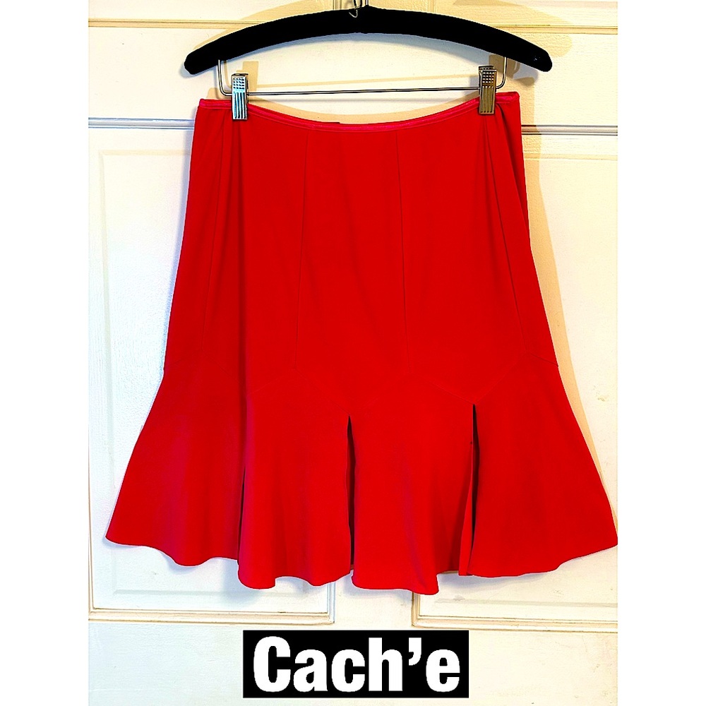 Cach’e Hot Pink Silky Skirt Sz Lg - Picture 1 of 10